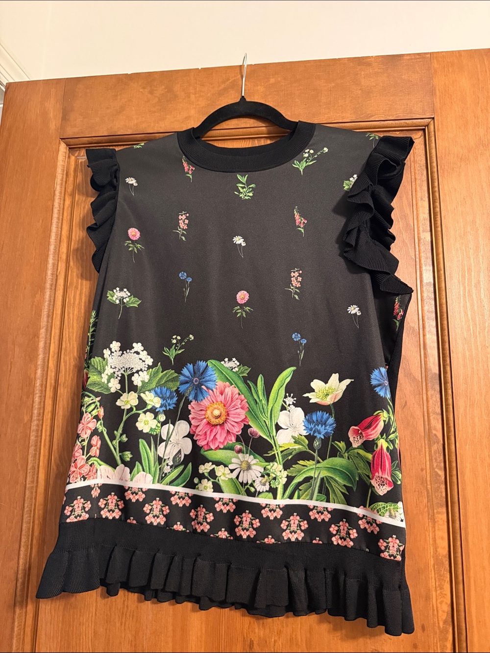 Ted Baker Black Floral Ruffle Sleeve Blouse